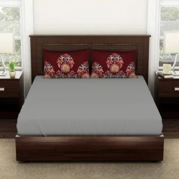 Spaces Grey 144 TC Cotton King Bedsheet With 2 Pillow Covers-image-25