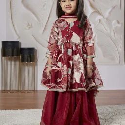 VASTRAMAY Girls Maroon Girls Lehenga with Choli and Dupatta Set-image-50