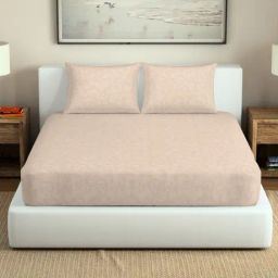 Spaces Cream 300 TC Cotton King Bedsheet With 2 Pillow Covers-25