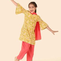 Fabindia Girls Yellow & Pink Cotton Printed Salwar Set-image-34