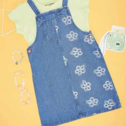Pantaloons Junior Girls Medium Blue & Green Cotton Solid Casual Dresses-image-43