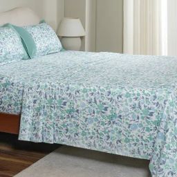 Maspar Blue Cotton Printed 200 TC King Flat Bedsheet with 2 Pillow Covers-image-7