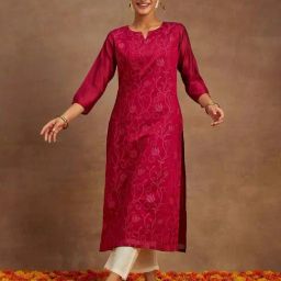 Libas Pink Embroidered Straight Kurta-image-49