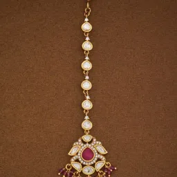 Kushal's Fashion Jewellery Ruby Victorian Polished Kundan Tikka For women-picture-2