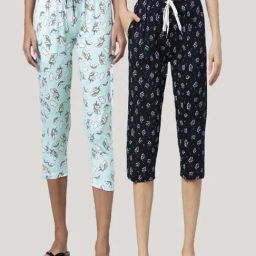 Kryptic Sky Blue & Navy Cotton Printed Capris-image-58