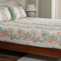 Maspar Peach Cotton Printed 200 TC Double Fitted Bedsheet with 2 Pillow Covers-image-59