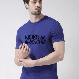 Friskers Blue Cotton Slim Fit Printed T-Shirt-image-2