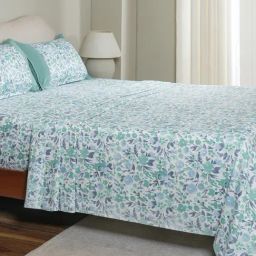 Maspar Blue Cotton Printed 200 TC Single Flat Bedsheet with 1 Pillow Cover-picture-38
