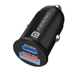 Portronics Car Power 65 Car Charger 65W with Dual Output with 2M Type-C PD Cable (Black)-16