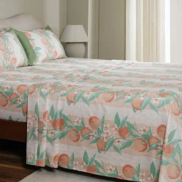 Maspar Peach Cotton Printed 200 TC Double Flat Bedsheet with 2 Pillow Covers-picture-44