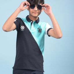 Crimsoune Club Boys Colourblocked Polo Collar Slim Fit Cotton T-shirt-image-33