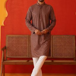 Jompers Men Floral Embroidered Regular Sequinned Kurta with Pyjamas-picture-18