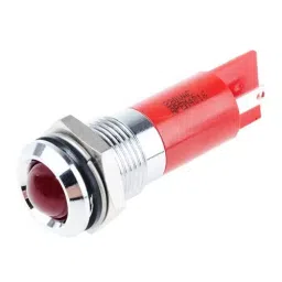 RS PRO Red Panel Mount Indicator 220V AC, Mounting Hole Size 14 mm, Termination Type Faston, Solder Lug, IP Rating IP67, Model No 8484594-29