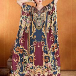 LABEL AARNA Ethnic Motifs Print Satin Maxi Dress-42