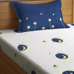 Myntra Elegant Homes Blue & White Printed 300 TC Single Bedsheet Set 2.25 m x 1.5 m image 2
