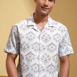 LOCOMOTIVE Luxe Men Cut Jacquard Cuban Collar Relaxed Shirt-image-62