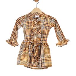 Peppermint Kids Mustard Checks Dress With Tie Belt-image-30