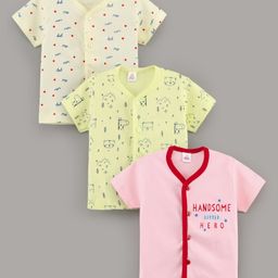Mini Donuts Half Sleeves Vests Text Print Pack of 3 - Yellow Pink-image-79