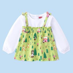 Babyhug Cotton Knit Full Sleeves Overlap Top with Jungle Theme Print & Smocking Detailing - Lime Green-image-18