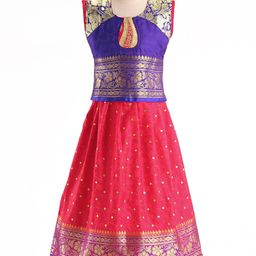 Bhartiya Paridhan Woven Sleeveless Choli & Lehenga With Gota Patti Print - Pink & Purple-picture-10