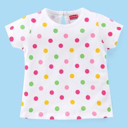 Babyhug 100% Cotton Knit Half Sleeves Top With Polka Dot Graphics - White-image-36