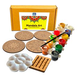 Mini Leaves Wooden Mandala Painting Art and Craft Kit with Wooden Stand- Advance Level| Tea Coaster DIY Art and Craft Kit for 9 to 12 Years Set of 4-54