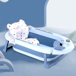 Bath Tub With Cushion,thermometer,and Shampoo Rinse Cup - Blue-28