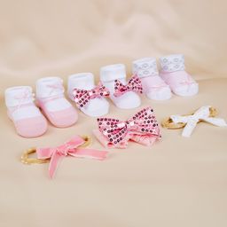 Baby Moo Pack Of 6 Sequin Embellished & Bow Detailed Socks & Headband Gift Set - Pink-image-12