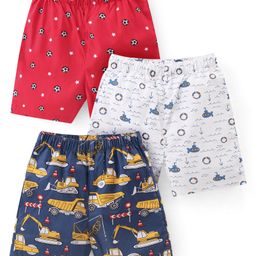 Babyhug Cotton Woven Regular Boxers Trucks & Submarines Print Pack of 3 - Blue White & Red-image-3