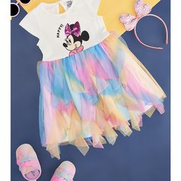 Pantaloons Baby Cotton Mickey & Friends Featuring Cap Sleeves Minnie Mouse Printed Dress With Bow Detailed Hair Band - Multi Colour-9
