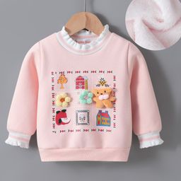 Kookie Kids Full Sleeves Sweatshirt with Teddy Bear Applique - Pink-image-78