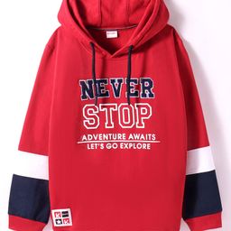 Kookie Kids Knit Full Sleeves Hooded Sweatshirt with Text Print - Red-image-96