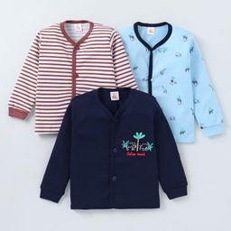 Mini Donuts Interlock Knit Full Sleeves Striped & Animal Printed Front Open Vests Pack of 3 - Navy Blue & White-picture-17