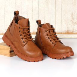 Pine Kids Lace Up Solid Color Winter Boots - Brown-image-66