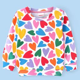 Babyhug Cotton Knit Full Sleeves Sweatshirt with Hearts Print - White-image-97