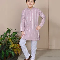 BT DEZINES Full Sleeves Abstract Embroidered Kurta Pajama Set - Lavender-picture-28