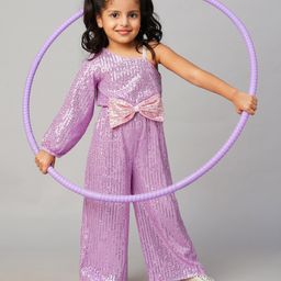 Lil Drama Full Sleeves Sequin Embellished & Bow Applique Detailed Jumpsuit - Lavender-image-12