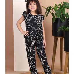 BaawRi Rayon Full Sleeves Abstract Printed Frill Detailed Top & Coordinating Pant Set - Black-image-21