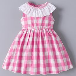 Mark & Mia Cotton Sleeveless Checkered Frock - Pink-image-46