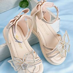 Babyoye Velcro Closure Sandals With Butterfly Bow & Floral Applique - White-image-46