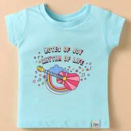 Ollypop Sinker Knit Half Sleeves T-Shirt With Notes Of Joy Rhythm Of Life Text Print - Light Blue-image-42
