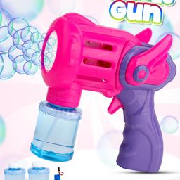 Fiddlerz Bubble Gun for Kids 15 Hole Electric Bubble Machine with Bright Light 2 Bubble Bottles and Rechargeable Battery Leak Proof Indoor Outdoor Fun Toy Pink-image-7
