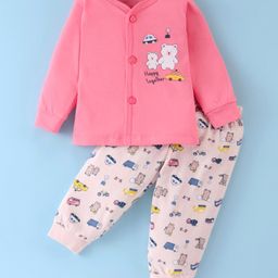 CUCUMBER Sinker Knit Full Sleeves Night Suit with Animal Print- Pink-image-74
