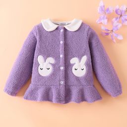 Mark & Mia Full Sleeves Peter Pan Collar Fur Winter Jacket With Bunny Patch - Lavender-picture-16