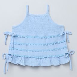 Taffykids 100% Cotton Woven Sleeveless Lace & Smock Detailed Crop Top - Blue-picture-14