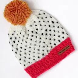 The Original Knit Hearts Designed & Pom Pom Embellished Cap - Pink & White - Diameter - 30cm-picture-27
