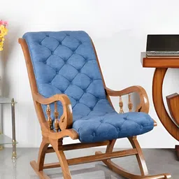 DZYN Furnitures Blue Upholstered Teak Wood Rocking Chair-image-73