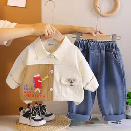 INCLUD Infant Boys Typographic Printed Shirt With Denim Pants-picture-27