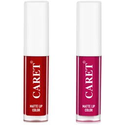CARET ORGANIC Set Of 2 Long Stay Matte Liquid Lipstick - 2 ml Each - Red 02-Bold Pink 05-56