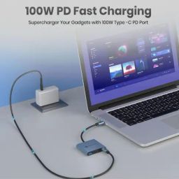 Portronics C-Konnect Plus Type-C to HDMI Adapter with 100 W PD Charging for Laptop, MacBook (Grey) image 4